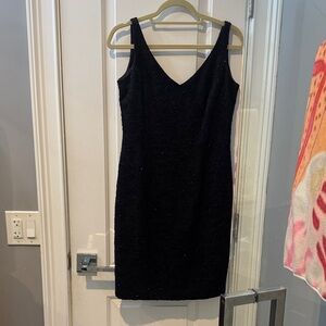 Carmen Marc Valvo Black Sleeveless V-Neck Beaded Mini Dress